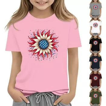 Детская повседневная футболка с принтом «День независимости» с круглым вырезом и короткими рукавами 160 белый