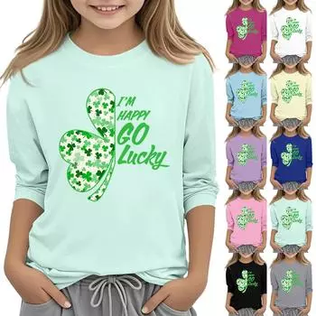 Детская повседневная футболка с принтом в виде воротника с надписью «Св. Патрик» и рукавами длиной 7 минут 150 розовый