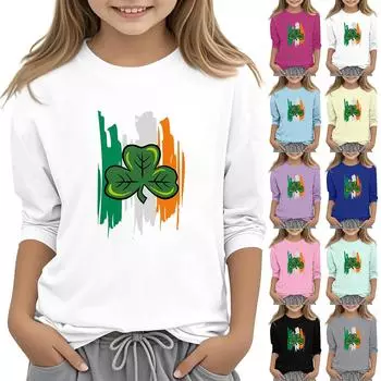 Детская повседневная футболка с принтом в виде воротника с надписью «Св. Патрик» и рукавами длиной 7 минут 120 бежевый