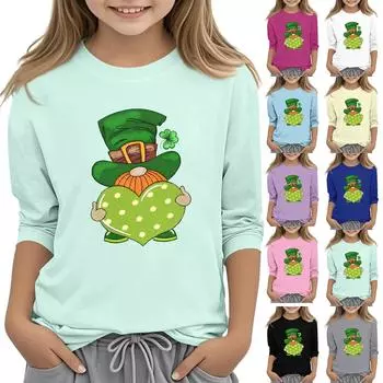 Детская повседневная футболка с принтом в виде воротника с надписью «Св. Патрик» и рукавами длиной 7 минут 140