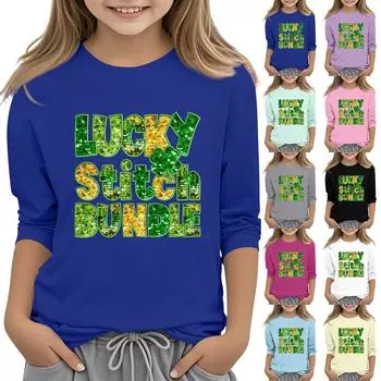 Детская повседневная футболка с принтом в виде воротника с надписью «Св. Патрик» и рукавами длиной 7 минут 140