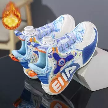 Детская повседневная и модная теплая хлопковая обувь с флисом, спортивная обувь для активного отдыха, баскетбольная обувь, детская обувь, кроссовки для бега 28 синий