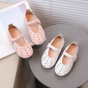 Детская повседневная милая элегантная нескользящая обувь с мягкой подошвой в британском стиле, обувь из искусственной кожи с отверстиями, сандалии, обувь для девочек 22