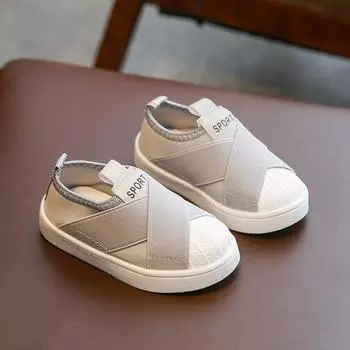 Детская повседневная обувь Canva с круглым носком, противоударная спортивная обувь унисекс, белые туфли без шнуровки 21 белый