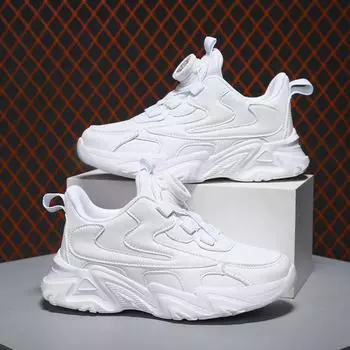 Детская повседневная обувь. Детские кроссовки для мальчиков и девочек. Однотонные белые туфли. Дышащие спортивные теннисные кроссовки для бега с сеткой. 26 белый