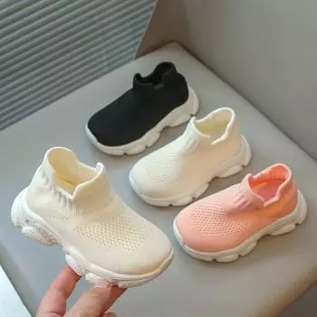 Детская повседневная обувь, детские носки, кроссовки, эластичная ткань, носки для мальчиков и девочек, дышащая обувь, осень 2024, новая мода 21-30 21 бежевый