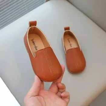 Детская повседневная обувь для девочек, кожаные мокасины, детские лоферы, туфли на плоской подошве для мальчиков, свадебная вечеринка, мягкая классика 21 бежевый