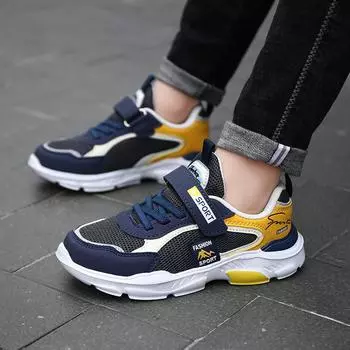 Детская повседневная обувь для мальчиков, дышащие кроссовки, весенние и осенние сетчатые детские модные нескользящие кроссовки для школьников 28 жёлтый