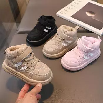 Детская повседневная обувь для мальчиков и девочек, высокие спортивные кроссовки, детские зимние ботинки из искусственной кожи в клетку, детская нескользящая повседневная обувь 21 розовый