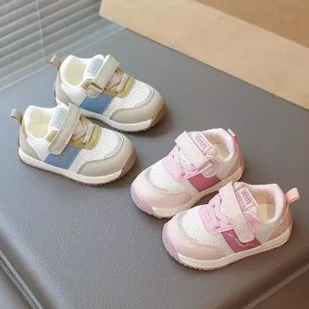 Детская повседневная обувь для малышей 2025 Весна Обувь для мальчиков с сеткой Обувь для девочек с нескользящей мягкой подошвой 16 розовый