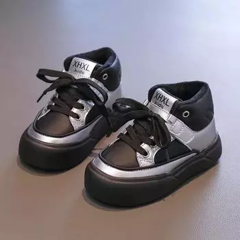 Детская повседневная обувь с высоким берцем, универсальная зимняя спортивная обувь для детей, девочек, школьная мода, толстые хлопковые кроссовки для мальчиков 26 чёрный