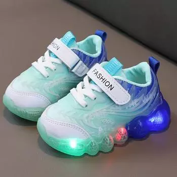 Детская повседневная обувь со светодиодной подсветкой, дышащая спортивная обувь с мультяшной сеткой для мальчиков, трендовые кроссовки для девочек 21 белый