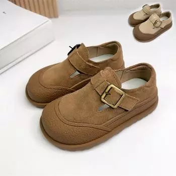Детская повседневная обувь в стиле ретро с большим носком, кожаные туфли для мальчиков и девочек, одинарные туфли из матовой кожи 25 коричневый