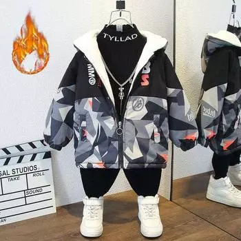 Детская повседневная одежда Детские толстые куртки Осенняя и зимняя одежда для мальчиков Плюс бархатные куртки 120