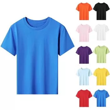 Детская повседневная однотонная футболка с круглым вырезом и короткими рукавами 110 чёрный