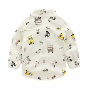 Детская повседневная рубашка с длинным рукавом на весну и осень, футболка с рисунком автомобиля, топ 100 белый