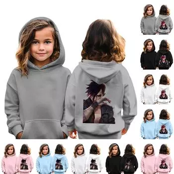 Детская повседневная толстовка с капюшоном и принтом 160 чёрный