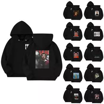 Детская повседневная толстовка с капюшоном и принтом 110 чёрный