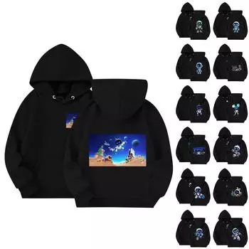 Детская повседневная толстовка с капюшоном и принтом 110 синий