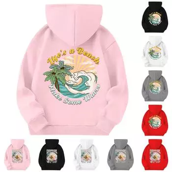 Детская повседневная толстовка с капюшоном и принтом 110 бежевый