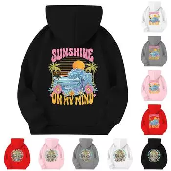 Детская повседневная толстовка с капюшоном и принтом 110 бежевый