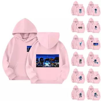 Детская повседневная толстовка с капюшоном и принтом 110 синий