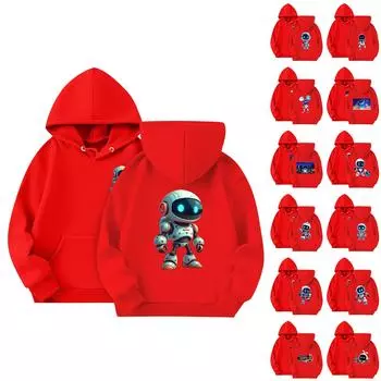 Детская повседневная толстовка с капюшоном и принтом 110 синий