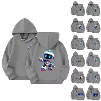 Детская повседневная толстовка с капюшоном и принтом 110 синий