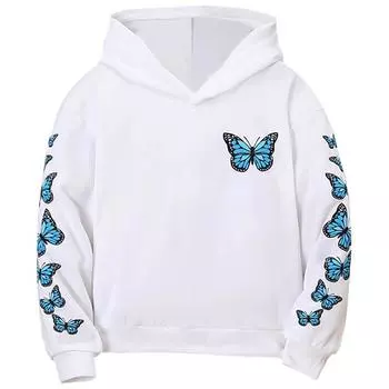 Детская повседневная толстовка с принтом бабочки для девочек, детский свитер с капюшоном, топ 110