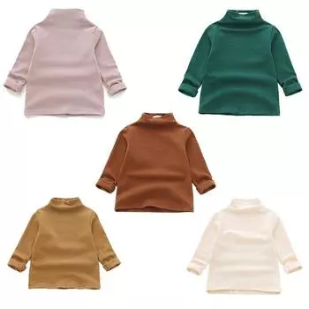 Детская повседневная универсальная однотонная однотонная водолазка с длинными рукавами для девочек, хлопковая нижняя рубашка 100