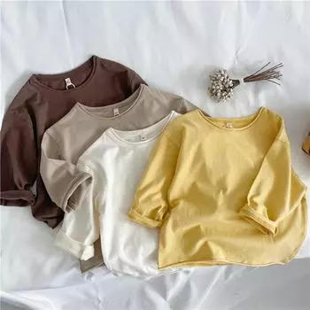 Детская повседневная универсальная свободная рубашка с длинным рукавом и круглым вырезом 100