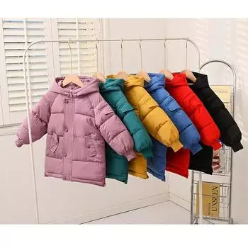 Детская повседневная зимняя куртка с пуховой подкладкой для мальчиков и девочек, свободное толстое пальто 100cm жёлтый