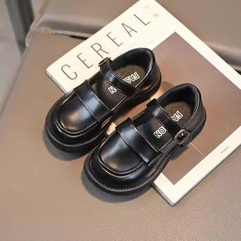 Детская принцесса 2024 года, сезон новых студентов, трансграничные поставки, стиль принцессы, маленькие девочки, одинокие девушки, кожаные туфли 26 чёрный