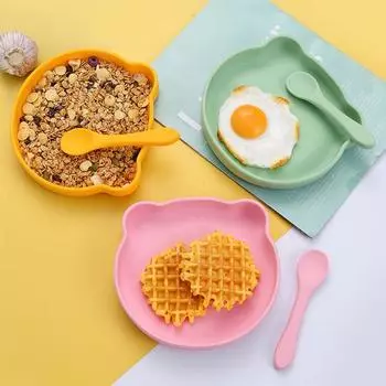 Детская присоска с ложкой, прочная присоска, не переворачивающаяся, пищевая посуда, противоскользящая силиконовая кормушка для малышей светло-зеленый