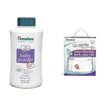 Детская присыпка Himalaya, 700 г и влажные салфетки Himalaya Gentle Baby, мегапредложение (4N x 72) Сэкономьте 101 рупию/-