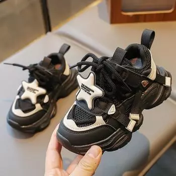 Детская противоскользящая износостойкая минималистичная модная обувь для спорта и отдыха на открытом воздухе для мальчиков и девочек, обувь для отца, кроссовки 26 чёрный