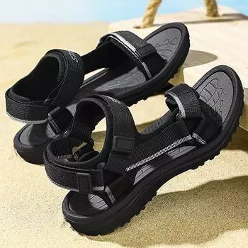 Детская противоскользящая износостойкая модная легкая уличная пляжная обувь на липучке, повседневные сандалии и тапочки 30 серый/чёрный