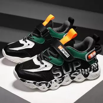 Детская противоскользящая износостойкая модная обувь с низким берцем для папы, уличная спортивная обувь, повседневная обувь, кроссовки 28 зелёный/чёрный