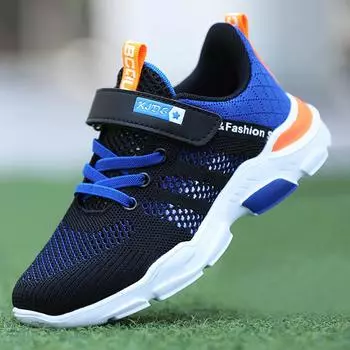 Детская противоскользящая износостойкая модная уличная летающая тканая обувь с низким вырезом для спорта и отдыха 28 чёрный/синий