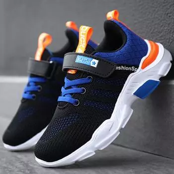 Детская противоскользящая износостойкая модная уличная летающая тканая спортивная обувь с низким вырезом для мальчиков 28 синий/чёрный
