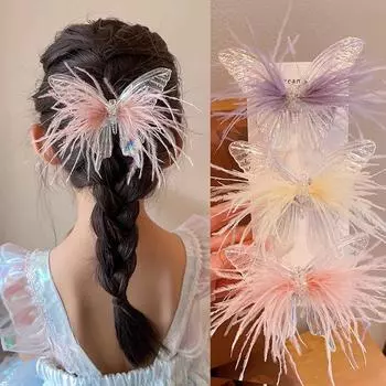 Детская прозрачная заколка для волос «Бабочка», заколка для волос «Перо» для девочек, симпатичные домашние аксессуары для волос, головной убор для малышей Plastic фиолетовый