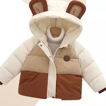 Детская пуховая хлопковая куртка зимняя утолщенная для младенцев, детей среднего и младшего возраста, хлопковое пальто, корейская версия для мальчиков и девочек 100 хаки