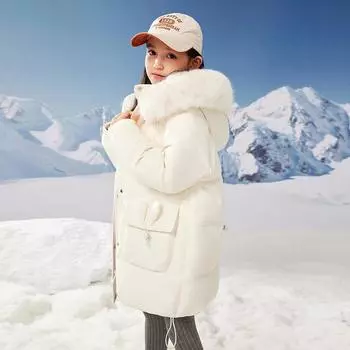 Детская пуховая куртка для девочек средней длины, новое корейское стильное утолщенное пальто из белого утиного пуха для девочек 120cm фиолетовый