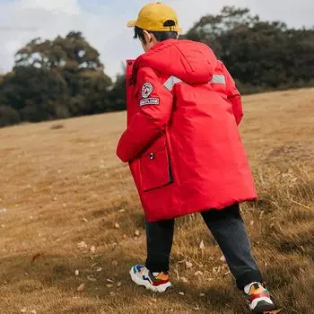 Детская пуховая куртка для мальчиков средней длины в корейском стиле, утепленная рабочая одежда, свободная детская одежда, зимняя одежда для детей средних и больших размеров 120cm красный