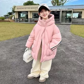 Детская пуховая куртка осенне-зимняя утепленная мужская и женская детская куртка с капюшоном 90cm розовый
