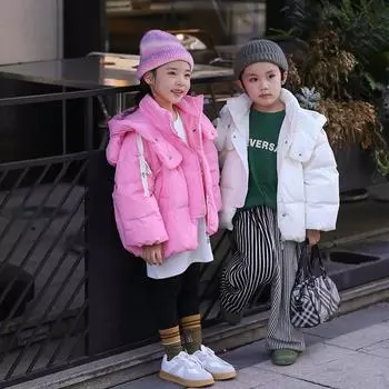 Детская пуховая куртка с капюшоном и большими ушами для мальчиков и девочек Короткое свободное пальто без рукавов Детская пуховая куртка 120cm белый