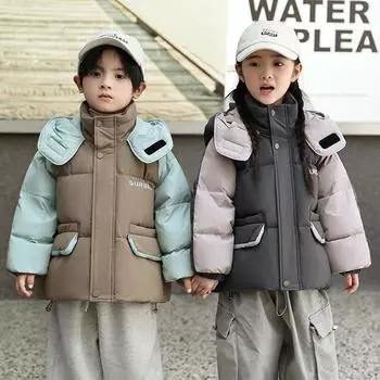 Детская пуховая куртка средней длины, стильная, для мальчиков и девочек, зимняя, толстая, теплая, детская одежда, пальто 100cm серый