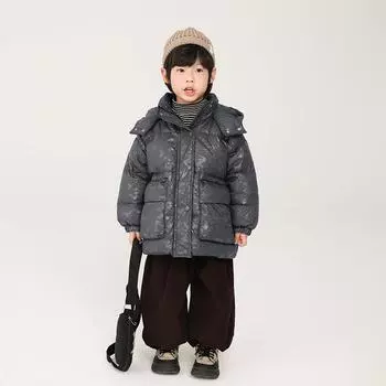 Детская пуховая куртка средней длины, зимняя одежда для детей маленького и среднего роста, белая утиная пуховая толстая камуфляжная куртка с капюшоном 90cm серый