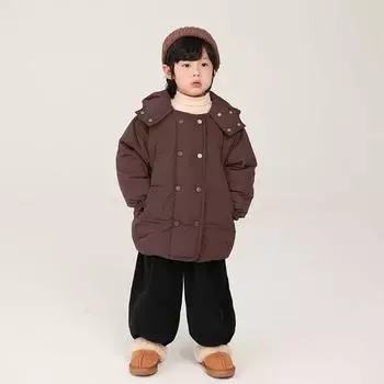 Детская пуховая куртка средней длины, зимняя, в корейском стиле, двубортная, теплая, с капюшоном 90cm чёрный