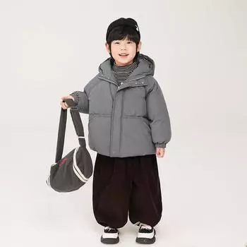 Детская пуховая куртка, зимняя детская утепленная стеганая куртка корейской версии, детская короткая белая куртка на утином пуху маленького и среднего размера 90cm серый